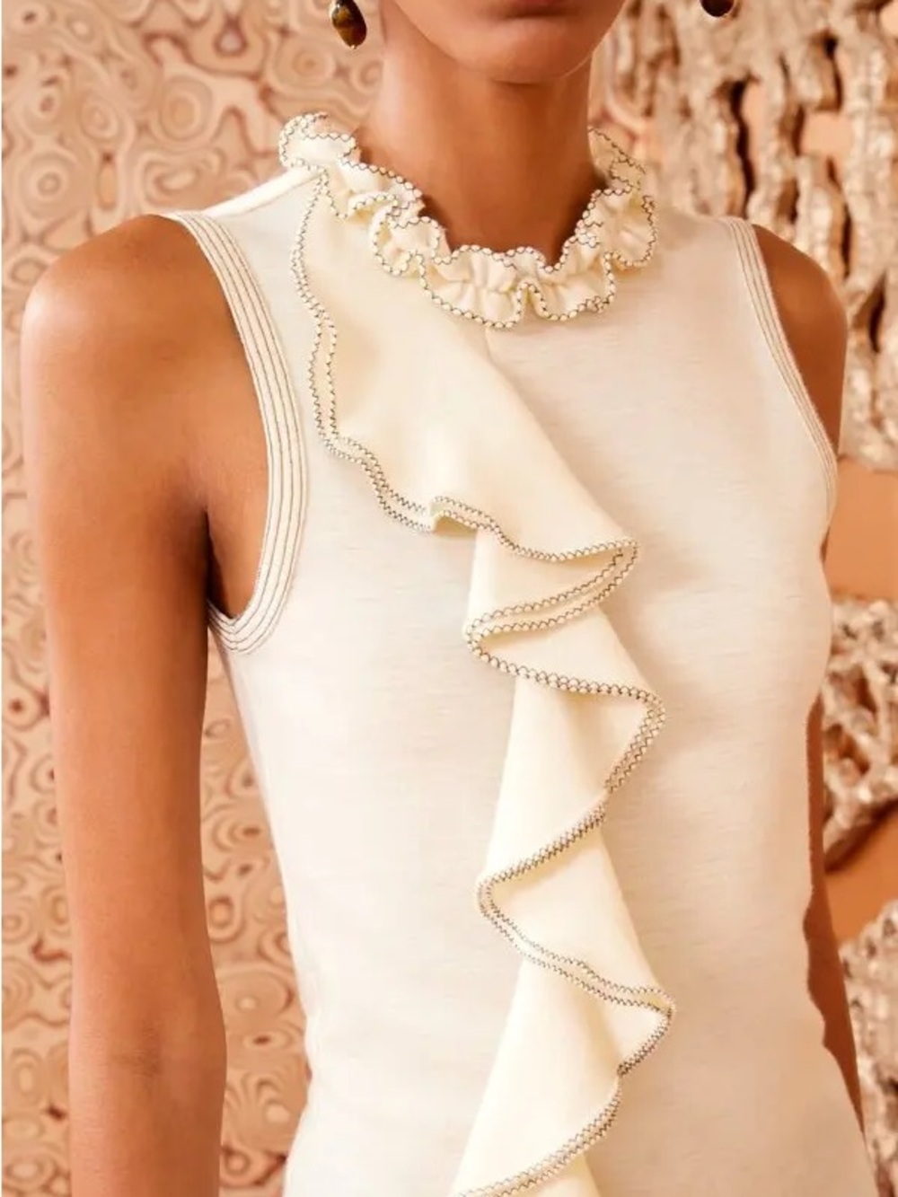 Ulla Johnson Cream Ruffle-Trim Sleeveless Top